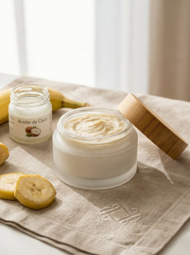 Mascarilla capilar a base de plátano y coco.